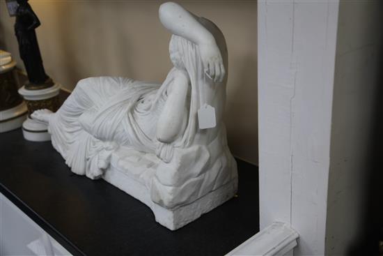 After Georges Bareau. A marble figure of Cleopatra reclining, height 20in. length 32in.